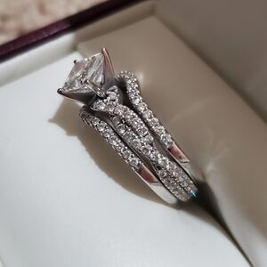 Elegant Princess Cut Silver Diamond Ring 6.5
